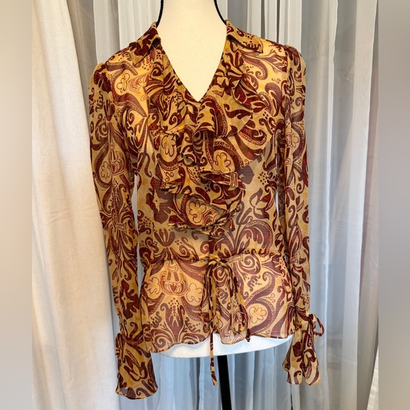 Vintage Diane von Furstenberg 100% Silk Ruffle Blouse – Size 4 - Picture 1 of 12